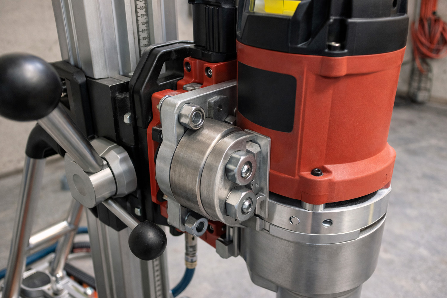 Крепление двигателя к станине для алмазного бурения: хомут и адаптер каретки